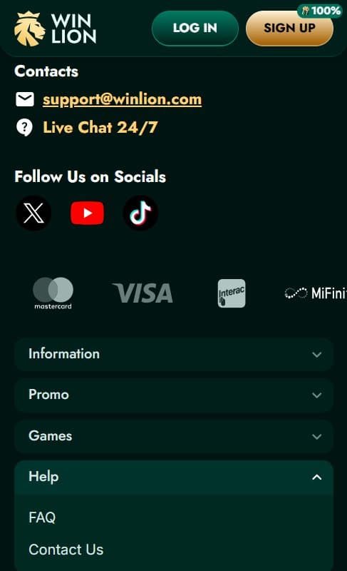 WinLion casino contacts